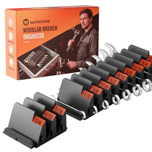 32 PCS Modular Wrench Organizer Wrench Holder - Wrench Tool Organizers for Tool Drawer Storage, Wrench Storage Set with Metric & SAE Label, Wrench Rack Tool Gift for Mechanics, Father, Men, Black
