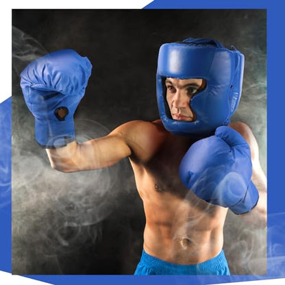 Kanayu 14 Pcs Boxing Gloves and Headgear Set, Beginner - color: Blue, White