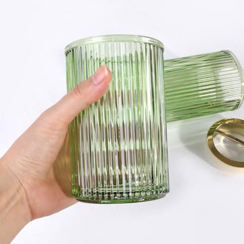 Toothbrush Holders for Bathrooms, 2pcs Glass Toothbrush Holder, 12oz Bathroom Tumbler and Mouthwash Cup, Tooth Brush and Toothpaste Organizer for Bathroom Vanity Countertop (Green Gold) - color: Green Gold