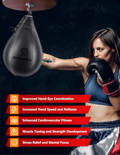 Speed Bag,Speed Bag for Boxing,PU Leather Reflex Training Pear Shaped Punching Bag,Fast Reaction Skills Development Perfect for Kids Teens Adults Boxing Coaches - color: Maya Black (10" x 7")