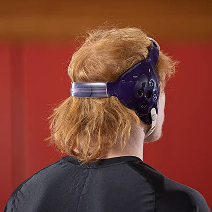 Matman Halo Adult Wrestling Headgear for Men | Old-School Hard Shelled Wrestling Ear Guard for BJJ, MMA, & Grappling | Low-Profile Design - color: Navy