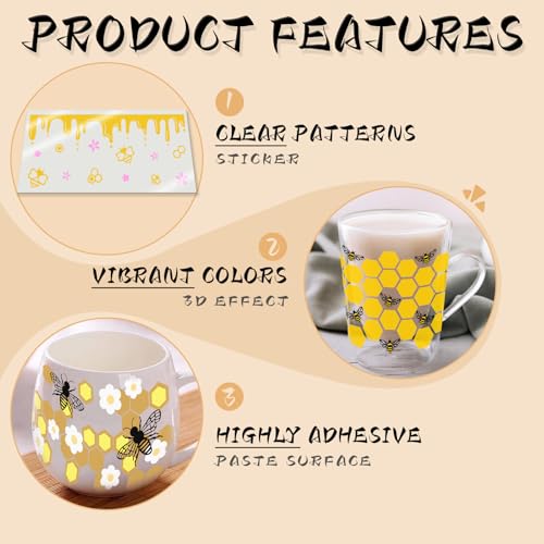 24pcs Cute Bees UV DTF Cup Wrap,UV DTF Cup Wraps for 16 oz,Glasses,Tables,Chairs,Computers,High Viscosity UV DTF Transfer Paper - style: Cute bees