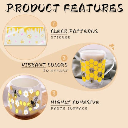 24pcs Cute Bees UV DTF Cup Wrap,UV DTF Cup Wraps for 16 oz,Glasses,Tables,Chairs,Computers,High Viscosity UV DTF Transfer Paper - style: Cute bees