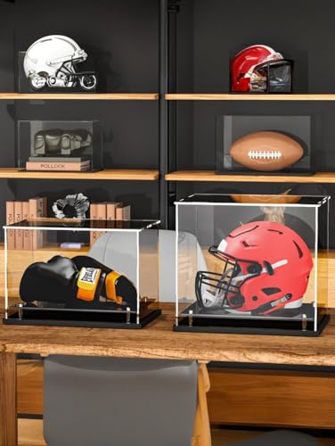 Football Helmet Display Case Full Size, Clear Acrylic Case with Black Base - size: Football Helmet Display Case