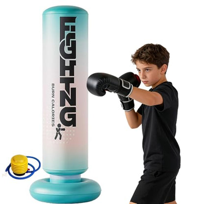 Inflatable Boxing Pillar - Punching Bag for Adults & Kids,Tall Larger 59.1 Inch Stable Boxing Bag for Teens, Fast Inflation Deflation Design, Water Filled Base, Easy Inflate Valve - color: blue