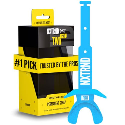 Nxtrnd Two Pro Football Mouth Guard, Permanent Strap, Fits Adult & Youth (Neon Blue) - color: Neon Blue Pro