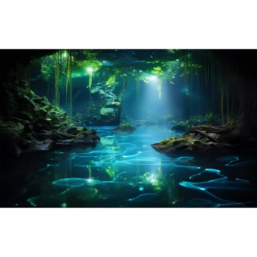 Fantasy Underwater Cave Aquarium Background Light Beam Crystal Clear Water Fish Tank Background Tropical Green Plants Undersea Cave Terrarium Backgrounds Misty Jungle Reptile Tank Backgrounds 36x20in
