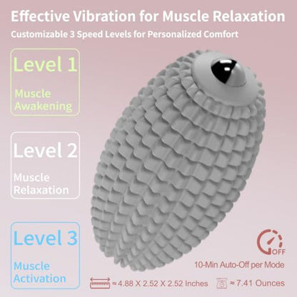 Vibrating Massage Ball with Rolling Massage Head, Trigger Point Massager Ball for Back, Shoulder, Foot, Muscle Recovery, Portable Rechargeable Massage Roller, 3 Vibration Speeds (Grey) - color: Grey