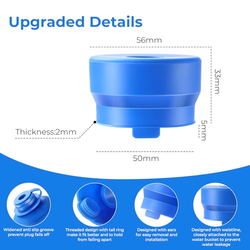 3 and 5 Gallon Water Jug Cap, Reusable Food Grade Silicone Replacement Cover for 55mm Opening Water Jug Lid, Non Spill Water Bottle Caps - pack of 3