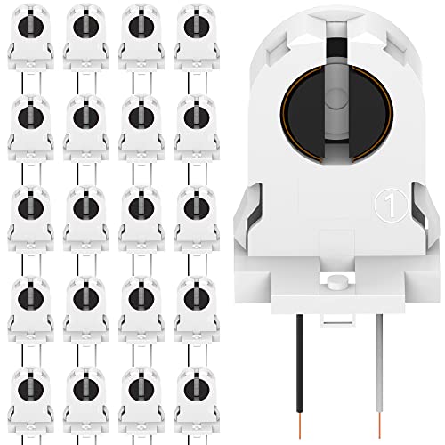 20-Pack JACKYLED Screw Type T8 Lamp Holder with Wires UL Non-shunted Tombstone Light Socket for LED Fluorescent Tube Replacements
