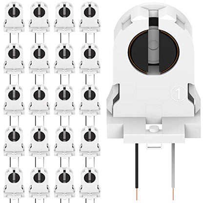 20-Pack JACKYLED Screw Type T8 Lamp Holder with Wires UL Non-shunted Tombstone Light Socket for LED Fluorescent Tube Replacements - style: T8 Lamp Holder With wire-20 Pack