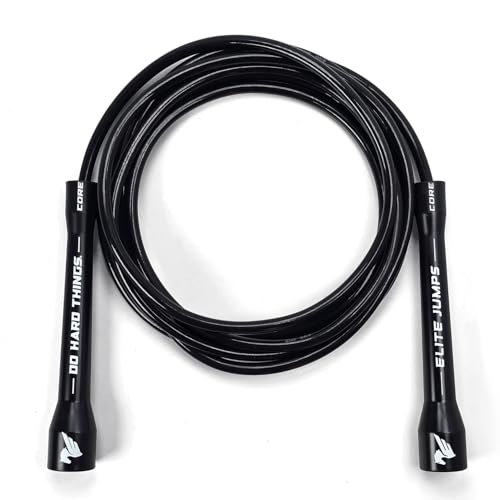 Elite Jumps 6mm PVC Jump Rope, Adjustable Skipping Rope - color: Black/Black - 5" Handle