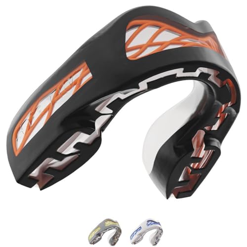 SAFEJAWZ Sports Mouth Guard Triple Layer Premium Protection with Shock-Cage | Adult 12+ Years, Black Mouthguard with Case, Easy Fit Remoldable, Anti Gag, Football, Boxing, Lacrosse, MMA, Contact Sports - color: Black
