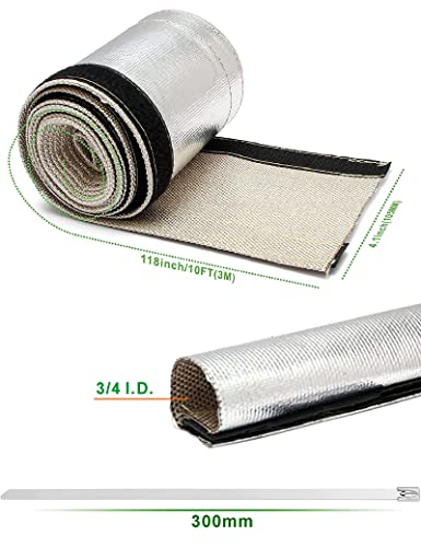 Heat Shroud Aluminized Sleeving Heat Shield fuel line wire heat sleeve for Ultimate Heat Protection Hose Wire Sleeving with 10PCS Stainless Steel Cable Metal Ties-Silve (3/4" I.D.x 10FT) - color: Silver, size: 3/4"IDX10FT