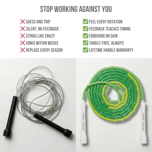 Elevate Rope Beaded Jump Rope, 1 in Beads, 10 ft Adjustable, Segmented - color: Emerald