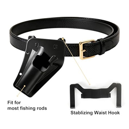 [Hands-Free] Slide-in Fishing Rod Holster for Belt - Portable Waist Rod Holder with 2PCS High-Elastic Rod Straps - Lightweight ABS Fishing Pole Carrier for Wading, Fly Fishing & Shore Fishing - Black