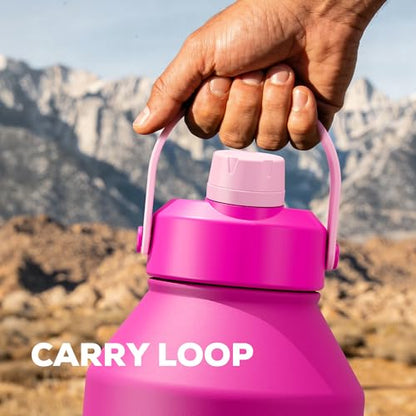 POWCAN 64 oz Insulated Metal Water Bottle for Women: 2-in-1 Straw & Spout Lid, Keep Cold 48H, Leakproof, Carrier Bag, Half Gallon Stainless Steel Water Bottle for Sports, Travel, and Fitness (Peony) - color: Peony
