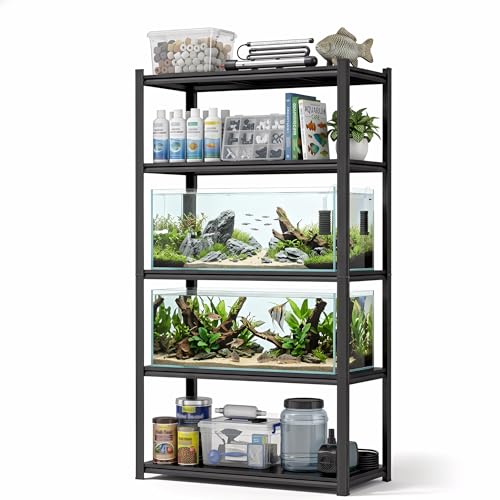 Aquarium Stand Fish Tank Stand 2000LBS Adjustable Metal Shelving Storage Shelves Heavy Duty Display Shelves Utility Shelf for Turtle Tank, Reptile Terrarium, 72"H × 39.4"W × 15.7"D, Black - size: 5-TIER 72"H×39.4"W×15.7"D