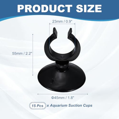 Aquarium Suction Cups, Fish Tank Suction Cups Clips Airline Tube Holders Clamps (Plastic, 15Pcs, Black) for 0.9" Fish Tank Airline Tubing Binding Moss Shrimp Nest, 23x45MM - color: Black, size: 23x45MM