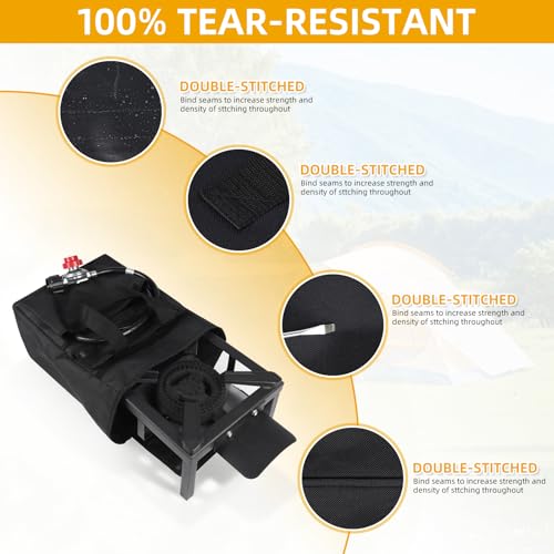 Heavy-Duty Carrying Case for Single Burner High-Pressure Propane Stove, 600D Waterproof Travel Storage Bag for Outdoor Gas Burner with Pockets, Perfect for Camping, Tailgating & Seafood Boil