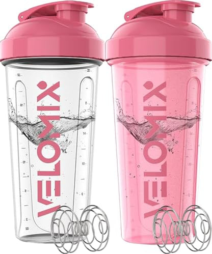 VELOMIX 2 Pack 28oz Protein Shaker Bottle, Pink/Transparent - color: B3) Pink / Transparent