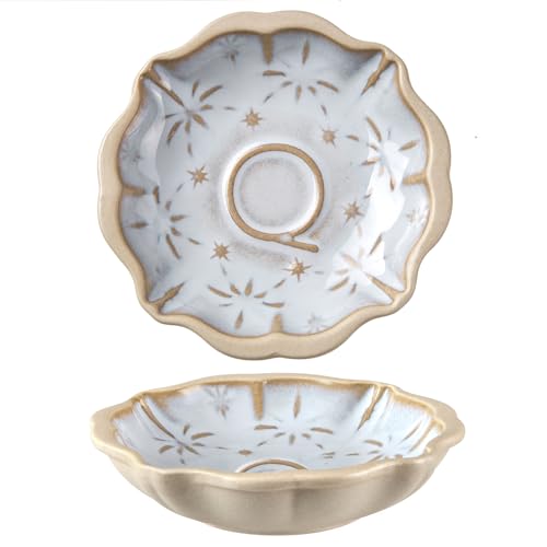 Ceramic Soy Sauce Dish, 2 Oz Beige Dipping Bowls Set, Small Serving Bowls, Set of 2 Mini Dip Plates for Side Dishes, Ketchup, Appetizer, Soy, Vinegar, Sushi, BBQ, Party, Condiments (Q)