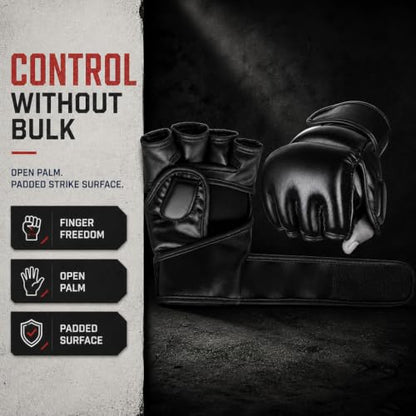 MMA Gloves - Men & Women Training Wristwrap Gloves for Boxing, Fighting, Kickboxing, Taekwondo, Karate Sparring - color: Full Black