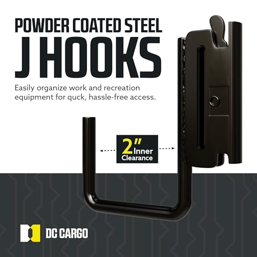 DC Cargo - E Track J Hooks (2" - 6 Pack) - Vertical E Track Accessories - Hanging Hooks for Your ETrack Rail System - Use in Enclosed Trailers, Box Trucks, Vans, Garage, Workshop & Warehouse - size: 2 Inch - 6 Pack