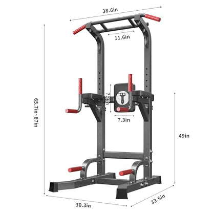 SogesHome Multifuntional Power Tower Pull Up Bar Dip Station for Home Gym - color: Black & Red