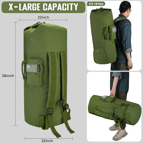 MOZETO 110L Extra Large Sea Bag, Military Duffle Bag with Backpack Straps Heavy Duty Army Duffle Bag for Camp, College Dorm or Laundry Bag