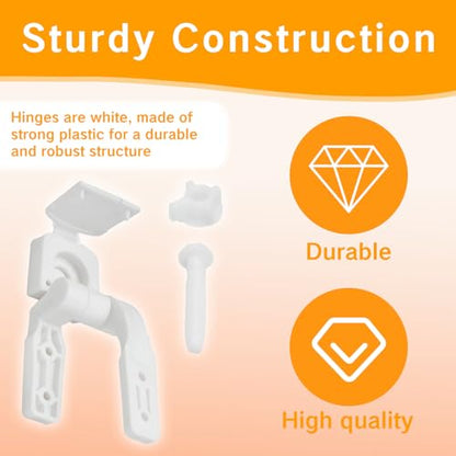 White Plastic Toilet Seat Hinge Replacement with Bolts, Screws, and Nuts, Universal Toilet Seat Bracket Hardware for Replacement and Repair.