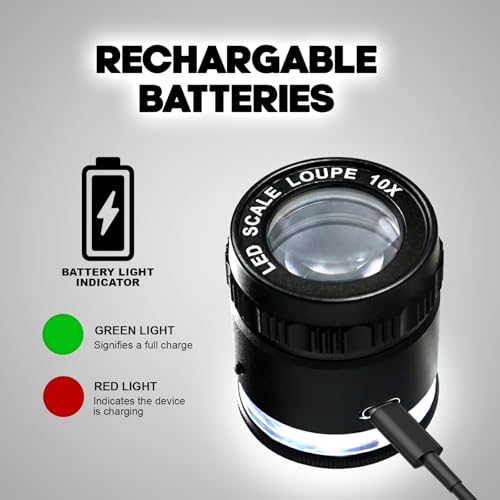 10X Jewelry Loupe with 5 LED & 5 UV Lights, Rechargeable Handheld Magnifier, Adjustable Focus K9 Optical Glass Lens for Coins, Stamps, Diamonds, and Professional Precision Inspection
