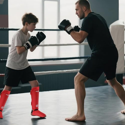 Muay Thai Shin Guards for Kids - color: Red, size: Medium
