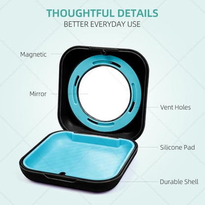 Retainer Case with Magnetic Closure & Vent Holes, Portable Aligner Case for Invisalign, Travel Retainer Holder (Square：Black)