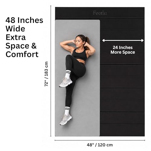 Extra Wide & Large Foldable Yoga Mat, 72" x 48", 6mm/8mm Thick - color: Black, size: 48" x 72" x 1/4"