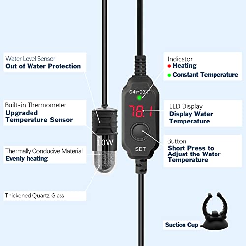 Adjustable Mini Aquarium Heater 0.5/1/2/3 Gallon Submersible Small Fish Tank Heater 10W/20W/30W Digital Display Thermostat External Temperature Controller - size: USB-10W
