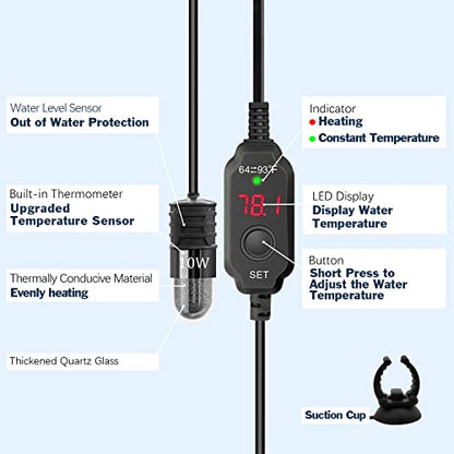 Adjustable Mini Aquarium Heater 0.5/1/2/3 Gallon Submersible Small Fish Tank Heater 10W/20W/30W Digital Display Thermostat External Temperature Controller - size: USB-10W