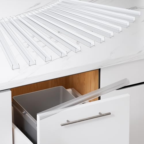 Cabinet Protector Edge Guard (Pack of 12), 17.7" Clear PVC Cabinet Edge Protectors for 3/4" Thick Kitchen Cabinets Doors – Slip-On No-Tool Sliding Installation - size: 17.7 Inches