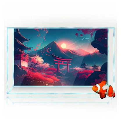 Fish Tank Background Aquarium Background Sticker Decoration for Fish Tanks,Castle Cherry Blossom Torii Mountain Poster Reptile Habitat(90x60cm 36x24in) - size: 90x60cm 36x24in