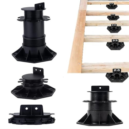 12Pack Adjustable Deck Support Pedestal - Base Support for Floating Deck Platform, Adjusts 1-3/16" to 2-3/8", Black