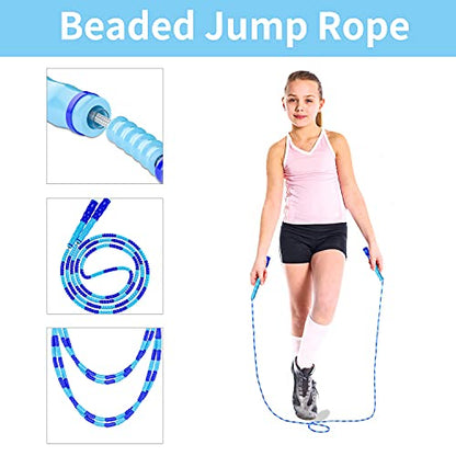 Leeboom Jump Rope, Adjustable Length Tangle-Free Segmented Soft Beaded Skipping Rope, Fitness Jump Rope for Kids, Man, and Women Weight Loss 9.2 Feet - color: Blue