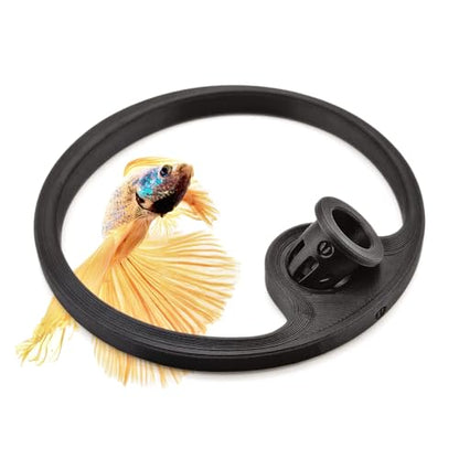 Betta Fish Feeding Ring | Floating Aquarium Portal with Worm Feeder Cone, Fish Tank Feeding Station (Black, SS)