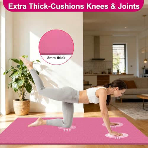 RINREA 72"x48" Extra Wide Yoga Mat, 8mm Thick Exercise Mat for Home Gym - color: Pink