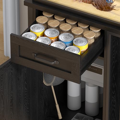 55-75 Gallon Fish Tank Stand with Dog Crate, Multifunctional Aquarium Stand with Cabinet and Power Outlets for Larger Aquariums and Versatile Use (Black) - color: Black, size: 48.8"L x 19.7"W x 32.7"H