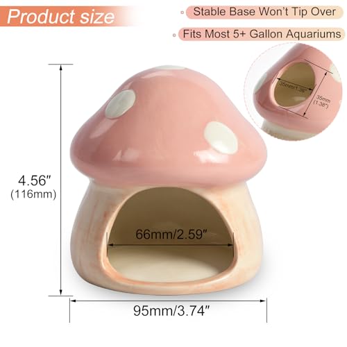 Ceramics Mushroom House Aquarium Decor, Betta Fish Tank Accessories Landscape Decoration, Small Shrimp Goldfishes Habitat Hut Pleco Smalland Breeding Hide Caves Toad House - Pink