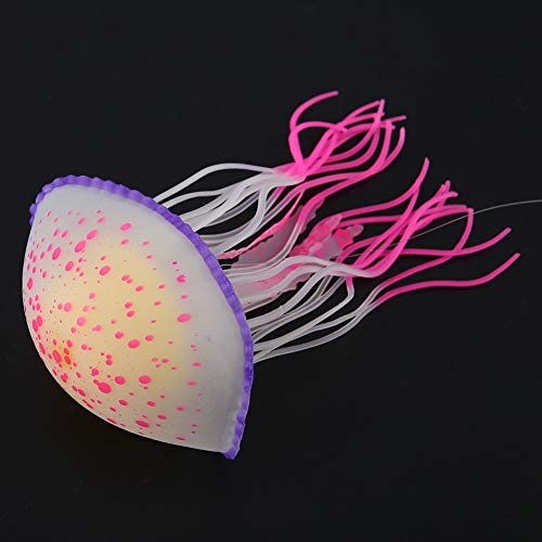 Pssopp Floating Silicone Glowing Artificial Red Jellyfish, Aquarium Decoration Simulation Ornament with Suction Cup for Fish Bowl (Lemon Yellow) (Red (1.0mm Thickness))