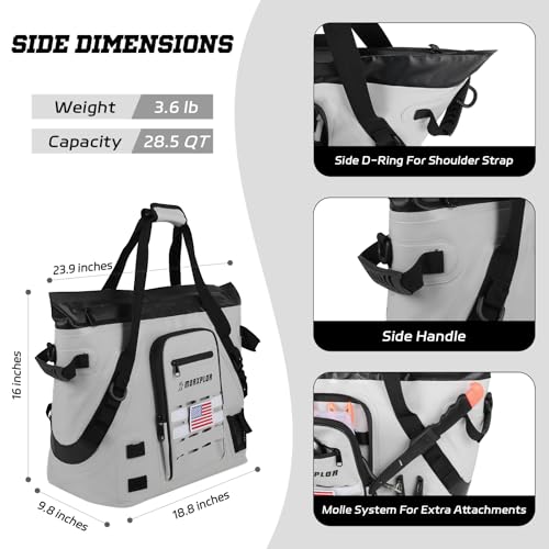 Insulated Fish Cooler Kill Bag with Flat Bottom-26x18 31x14 40x16 50x18 60x20 70x25 Inches Waterproof Fishing tackle Kill Cooler Bag - color: Light Grey-26x18x9
