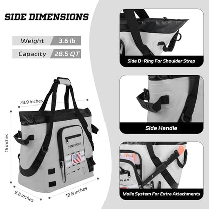 Insulated Fish Cooler Kill Bag with Flat Bottom-26x18 31x14 40x16 50x18 60x20 70x25 Inches Waterproof Fishing tackle Kill Cooler Bag - color: Light Grey-26x18x9