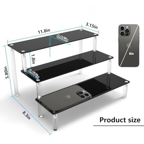 Acrylic Riser, Black Display Risers Stand Large Collection Organizer Shelf for Cupcake Food Desserts Holder Cosmetic Products Tabletop Use and More (12 X 8 X 6 Inch) (2 Packs Black)