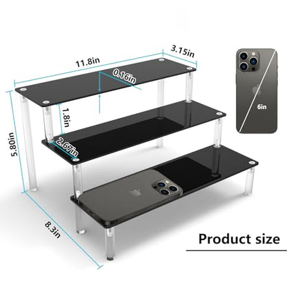 Acrylic Riser, Black Display Risers Stand Large Collection Organizer Shelf for Cupcake Food Desserts Holder Cosmetic Products Tabletop Use and More (12 X 8 X 6 Inch) (2 Packs Black)
